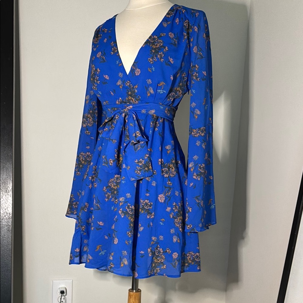 Floral Blue Wrap Dress